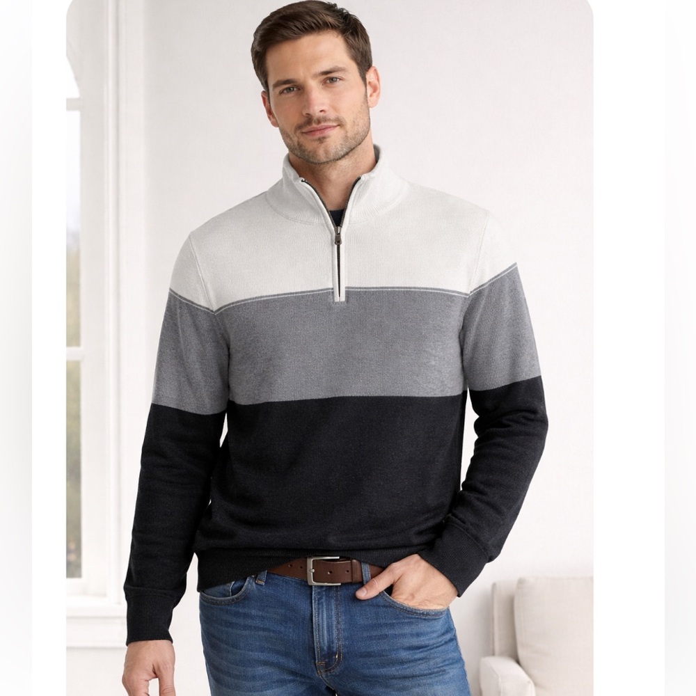 DOCKERS Colorblock 1/4 Zip Sweater XL